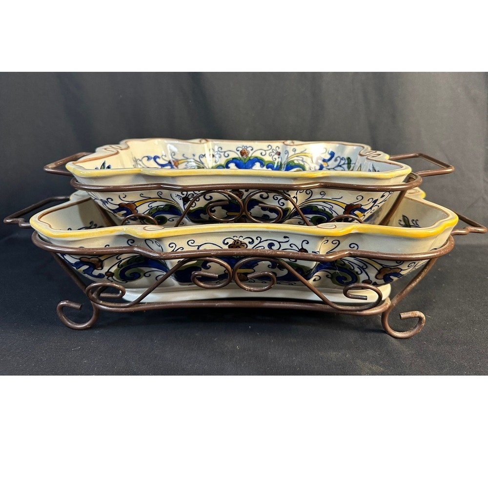 Temptations Old World Tuscany Ceramic Baking/Serving Dishes with Rack & Trivet
