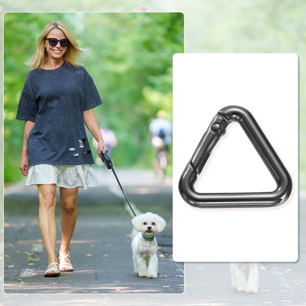 4Pcs Triangle Spring Key Ring 1 Inch Metal Buckle Black