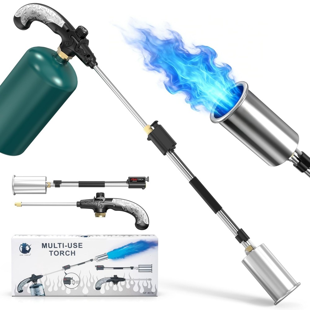 Defabee Weed Torch with Push Button Igniter, Propane Burner Black & Silver