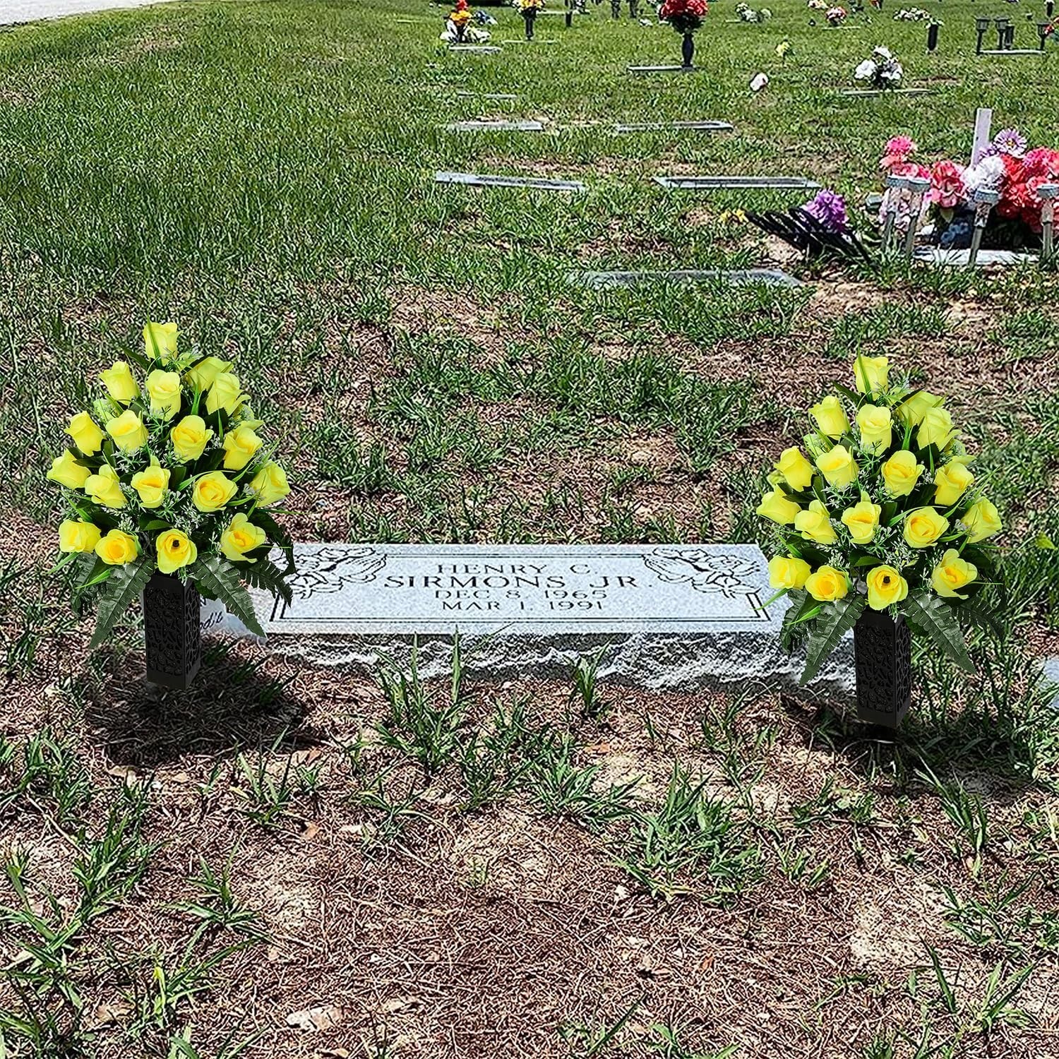 Artificial Cemetery Flowers for Grave, Artificial Rose Memorial Flowers with ...