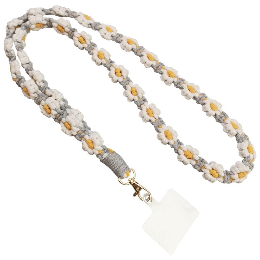 KABAKE Boho Macrame Braided Daisy Flowers Cell Phone Large, White Grey
