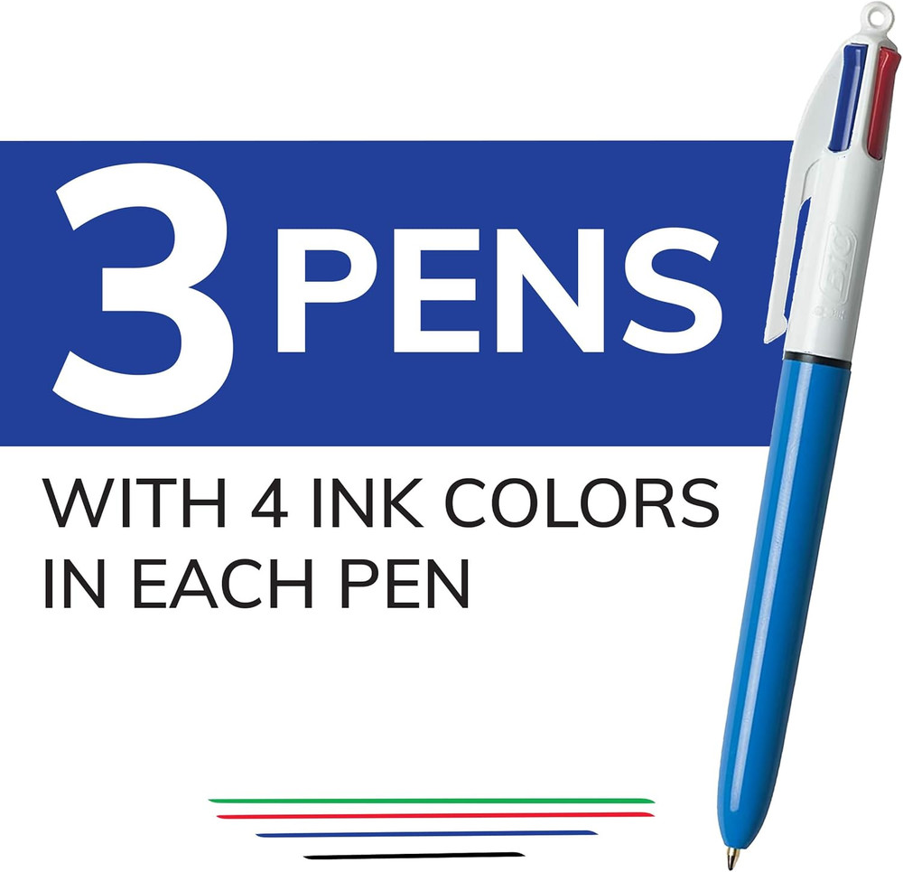4-Color Ballpoint Pen Medium Point (1.0mm) Assorted Inks 3-Count