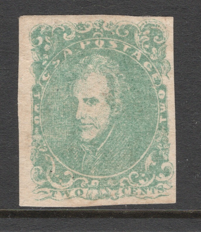 1862 CSA SC 3 2c Andrew Jackson in Green, MH OG Genuine Nice Color