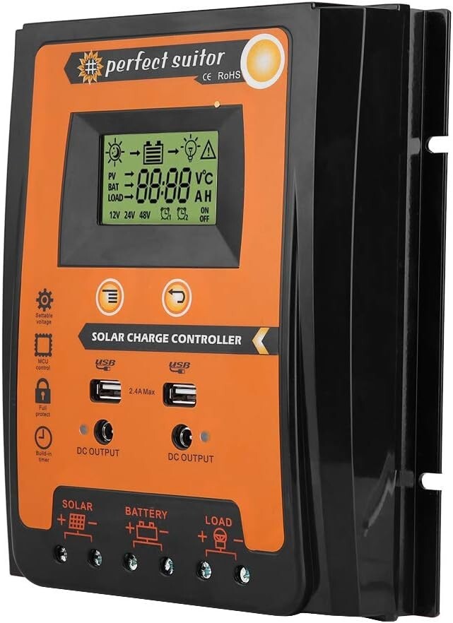 Solar Charge Controller 70A MPPT 12V/24V Battery Regulator Dual USB LCD Display