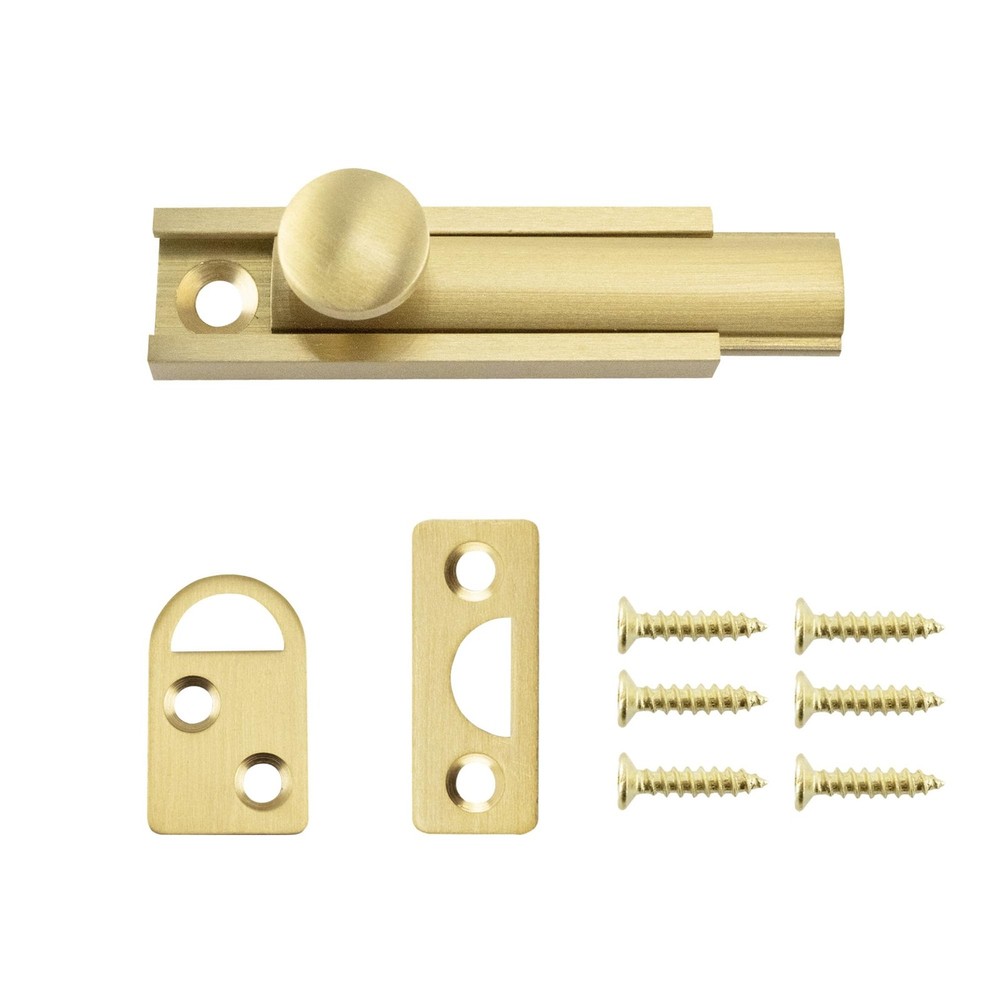 Surface Bolt 2 Inch Brushed Gold Solid Brass Slide Latch Cabinet Hardware