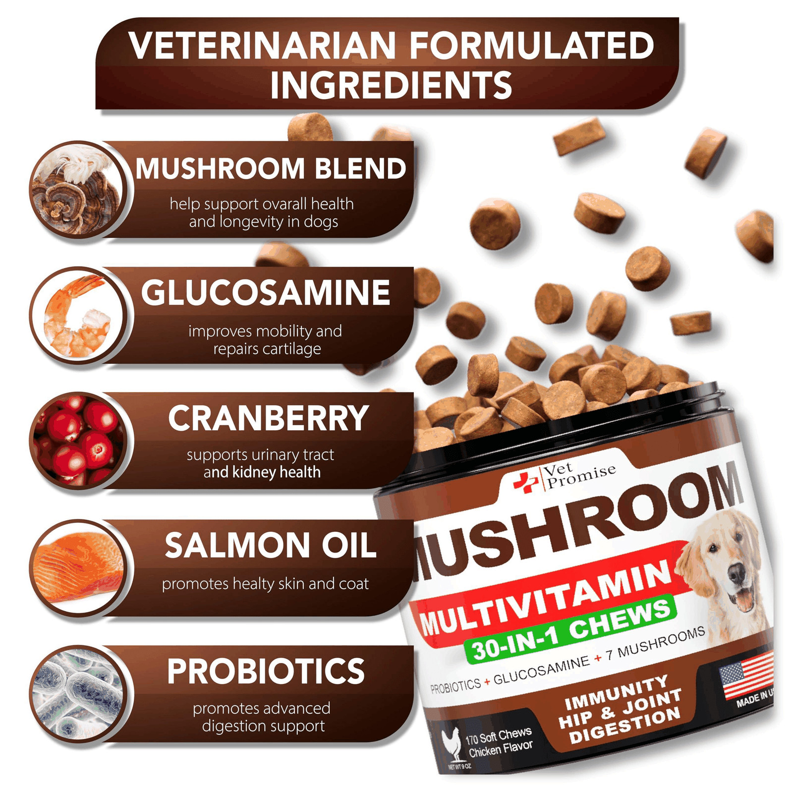 (2 Pack) Mushroom for Dogs 340 Chews Turkey Tail Mushroom Supplement for