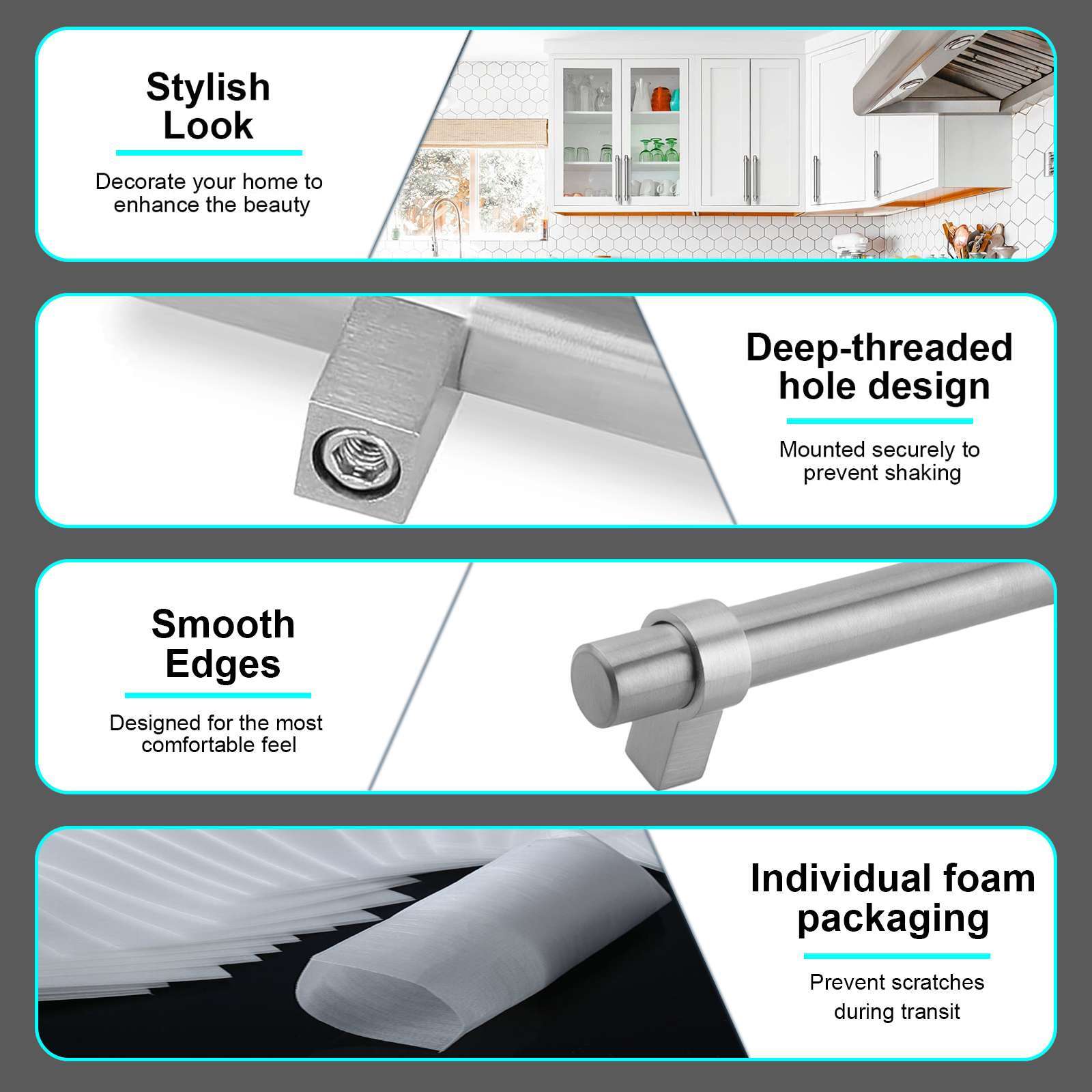 Brushed Nickel Modern Cabinet Handles Pulls Knobs Kitchen Hardware Stainless