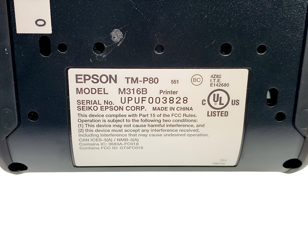 Epson TM-P80 Mobile POS Thermal Receipt Printer Bluetooth USB w/ Battery TESTED