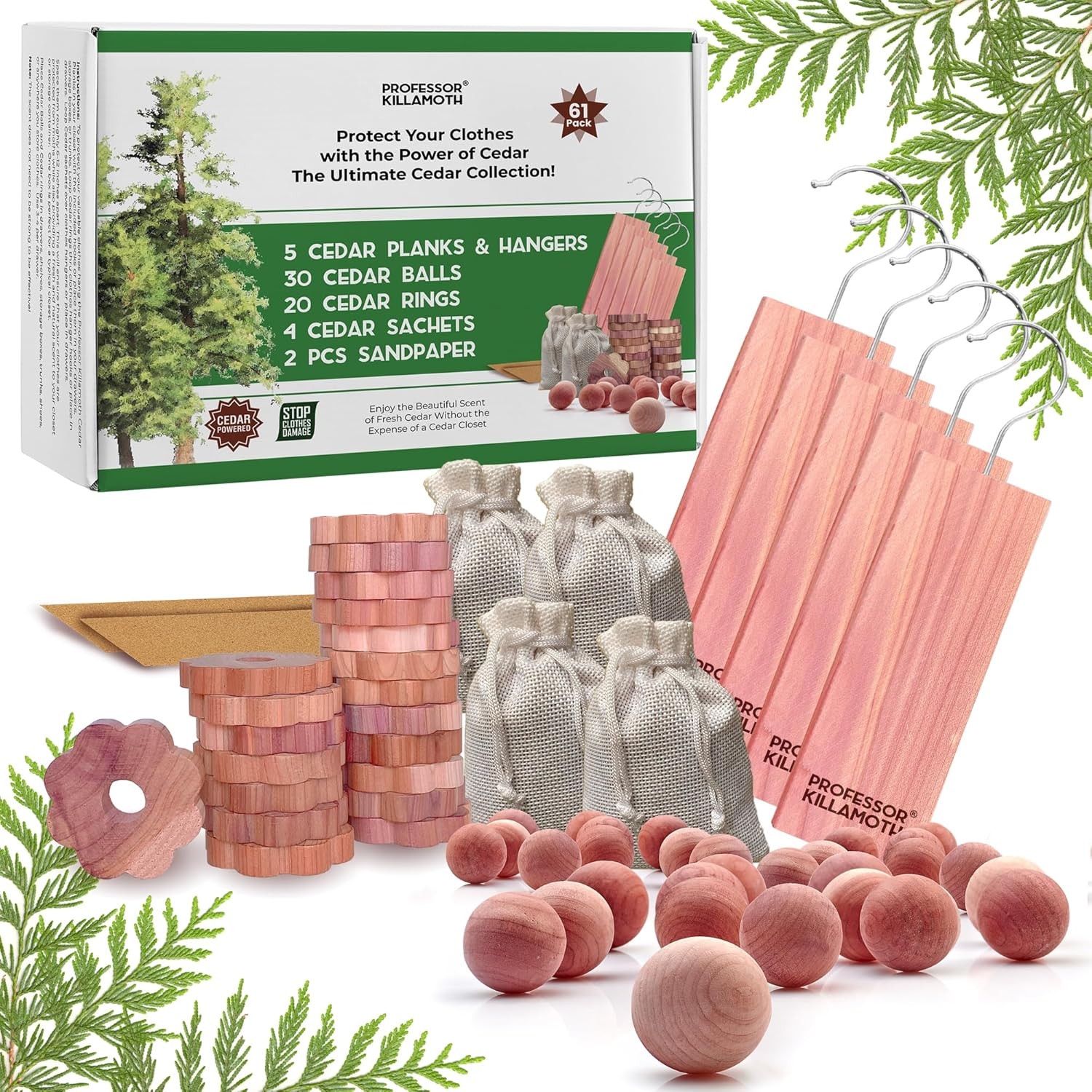 61 Pack Cedar Blocks, Sachets, Rings, Balls - Stop Clothes Damage - the Ultim...