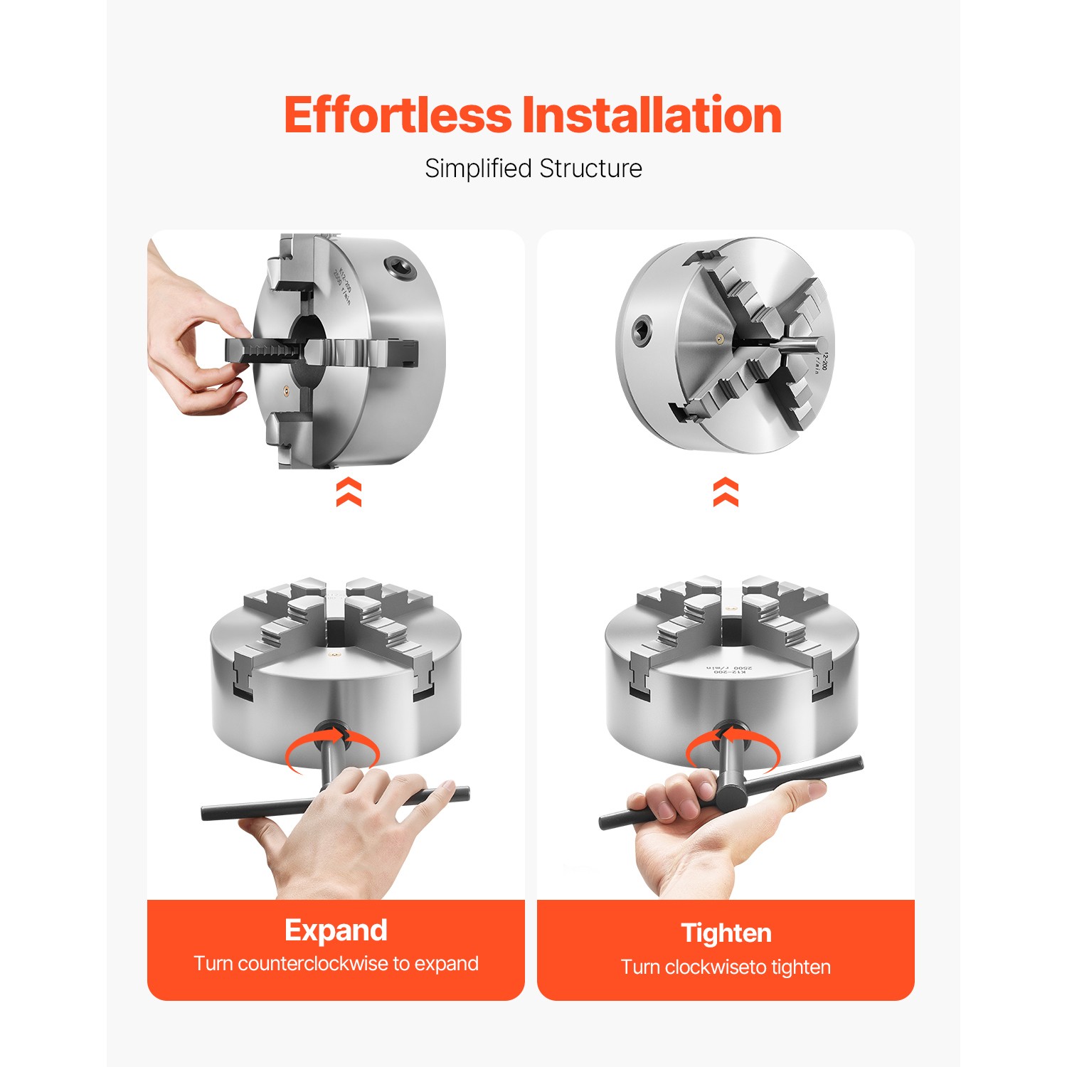 8 In 4-Jaw Self-Centering Lathe Chuck with 1 1/2 in-8 Backing Plate