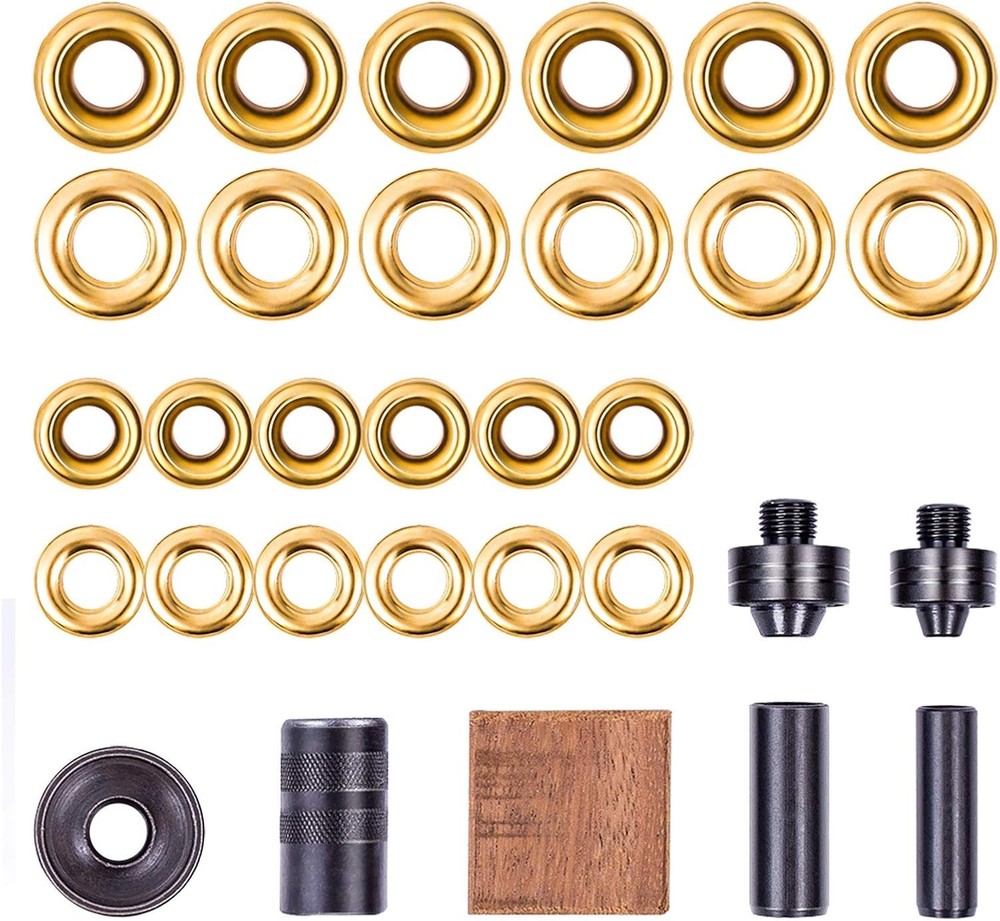 Grommet Kit, 3/8" and 1/2" Solid Brass Grommets with Eyelets Setting Tool and...