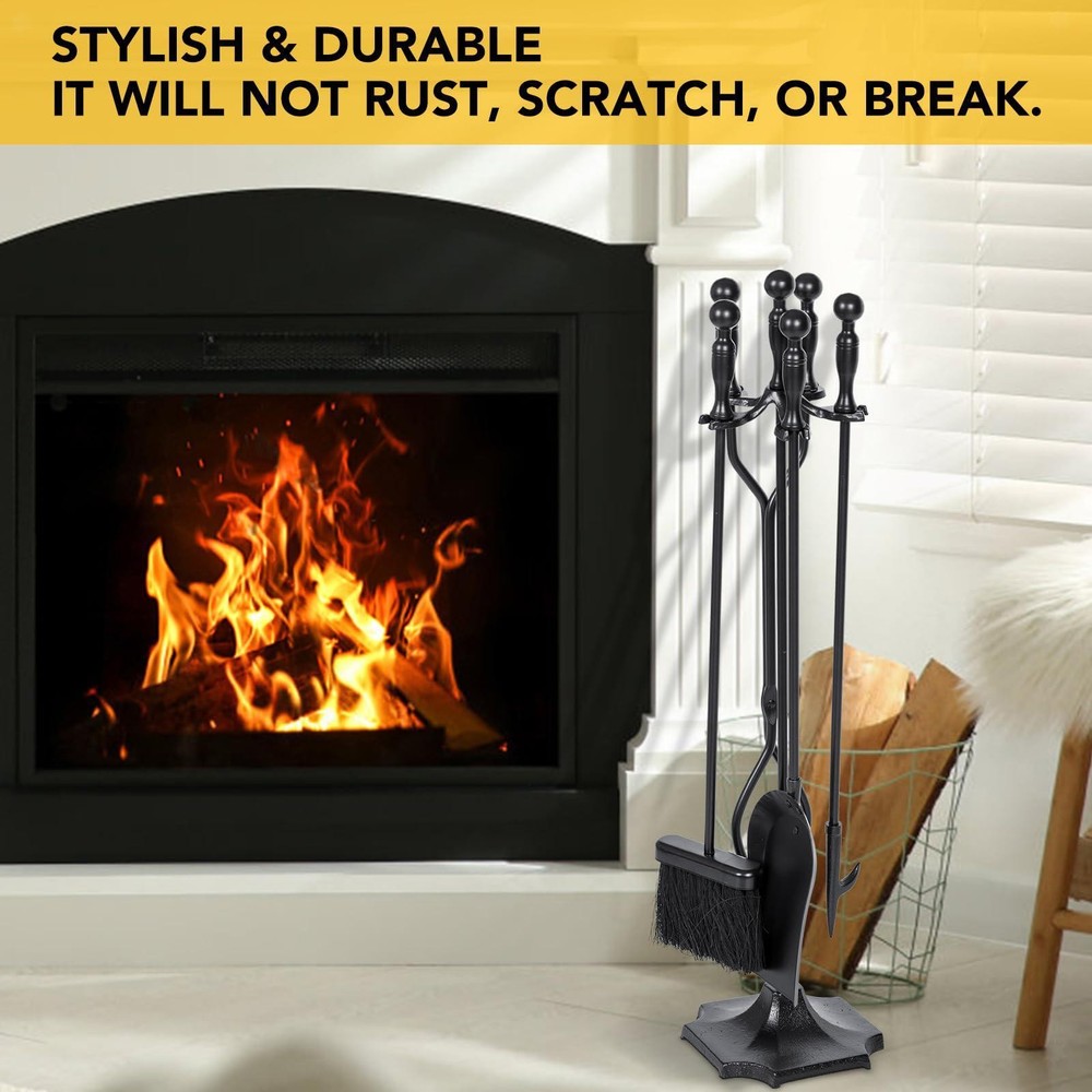 Fireplace Tools Set Sturdy Portable Stable Base Outdoor Indoor Fire Tool Set