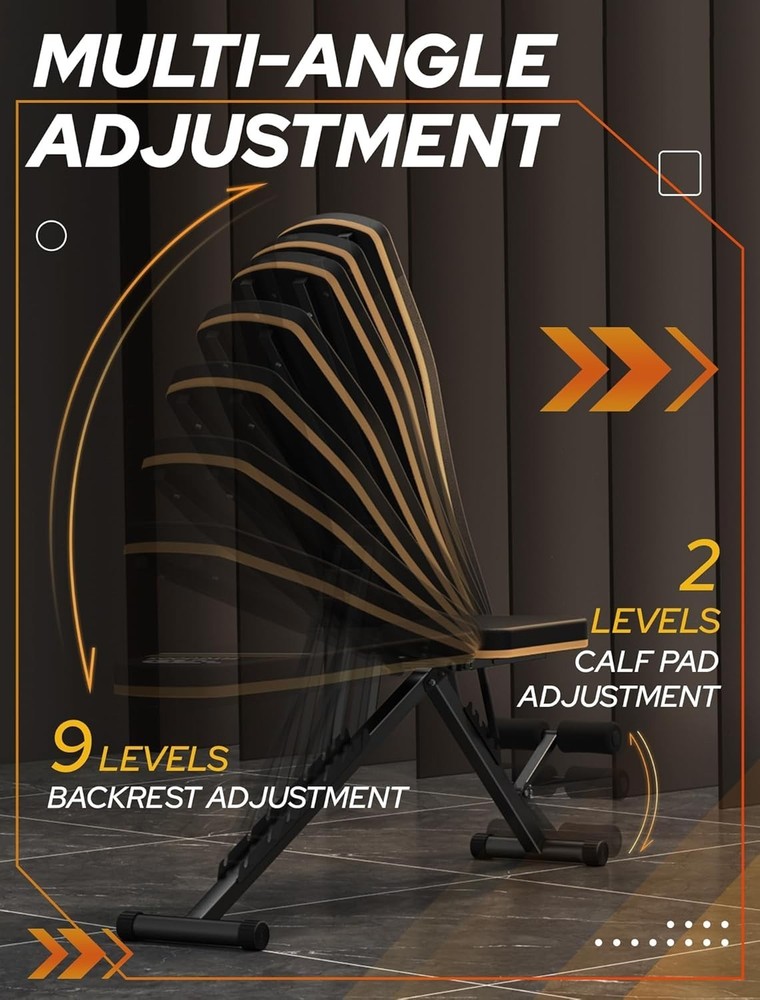 Space-Saving Adjustable Weight Bench - Incline & Decline for Full-Body Training