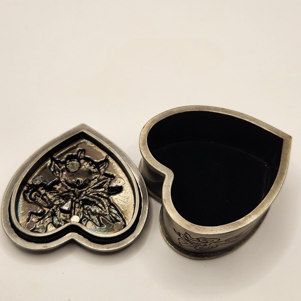 Silver Trinket Box Flower Embossed Engraved Lady Bug Lined