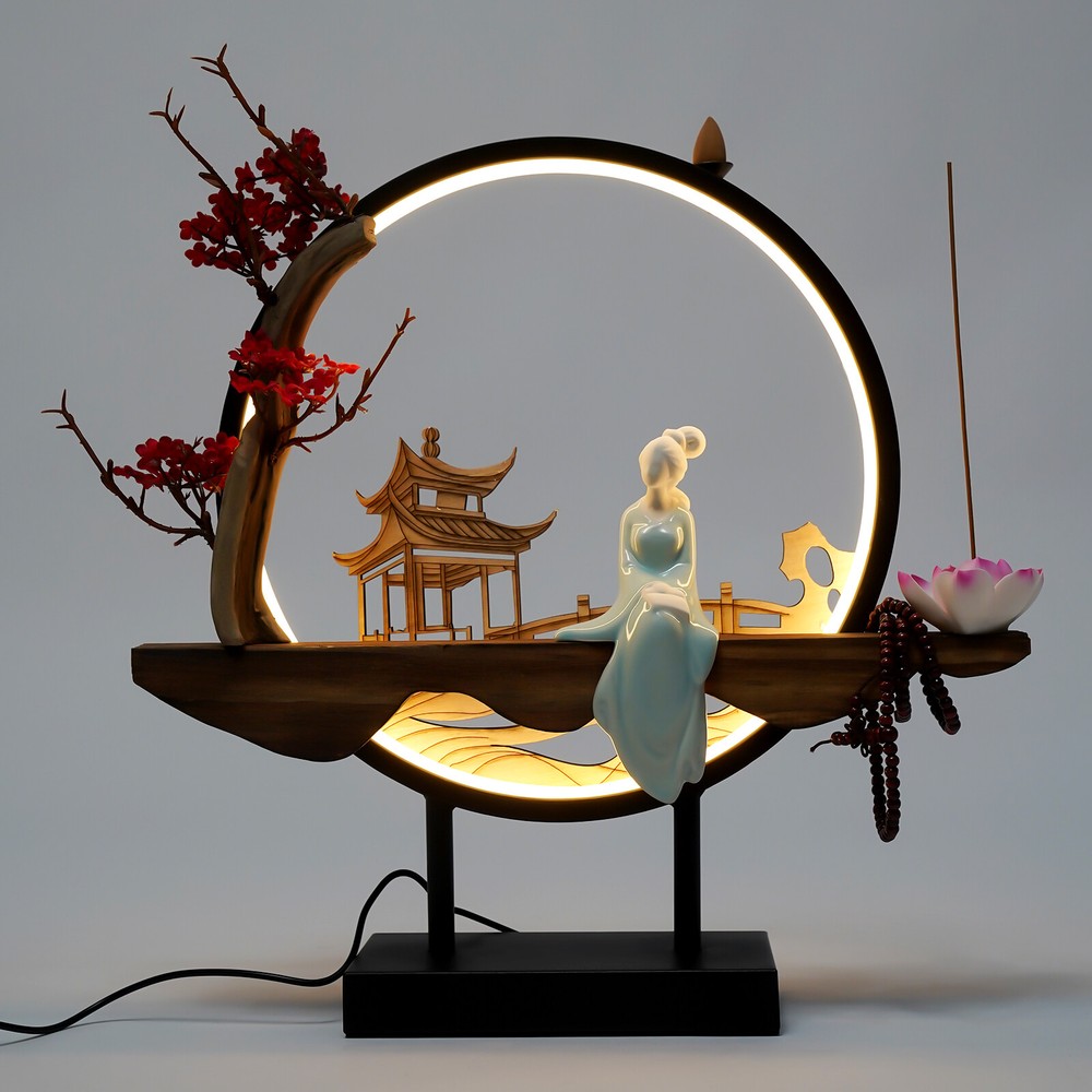 Backflow Incense Holder with LED Light, Ceramic Backflow Incense Burner
