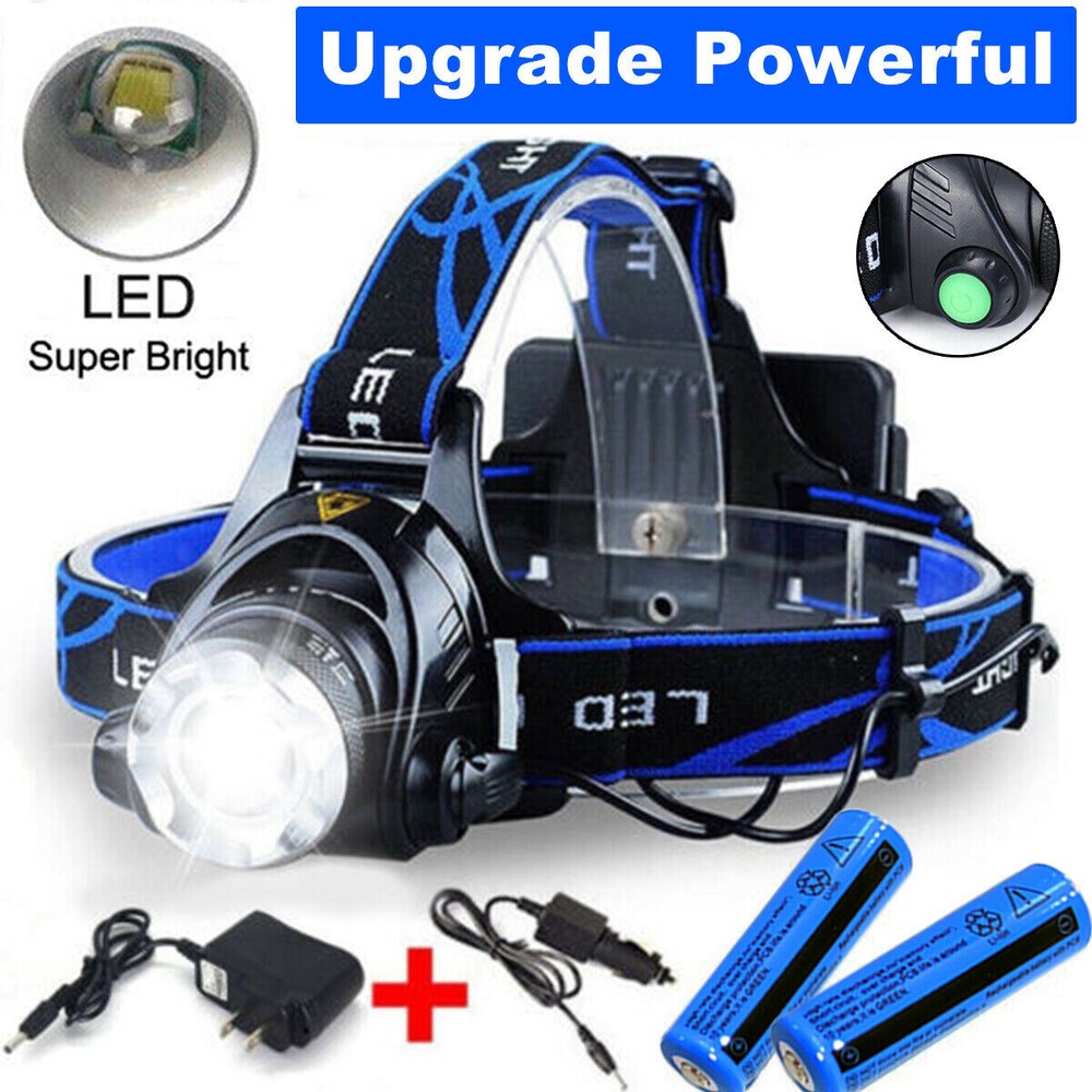 Super Bright LED Headlamp Rechargeable Headlight Zoom Head Torch Flashlight US