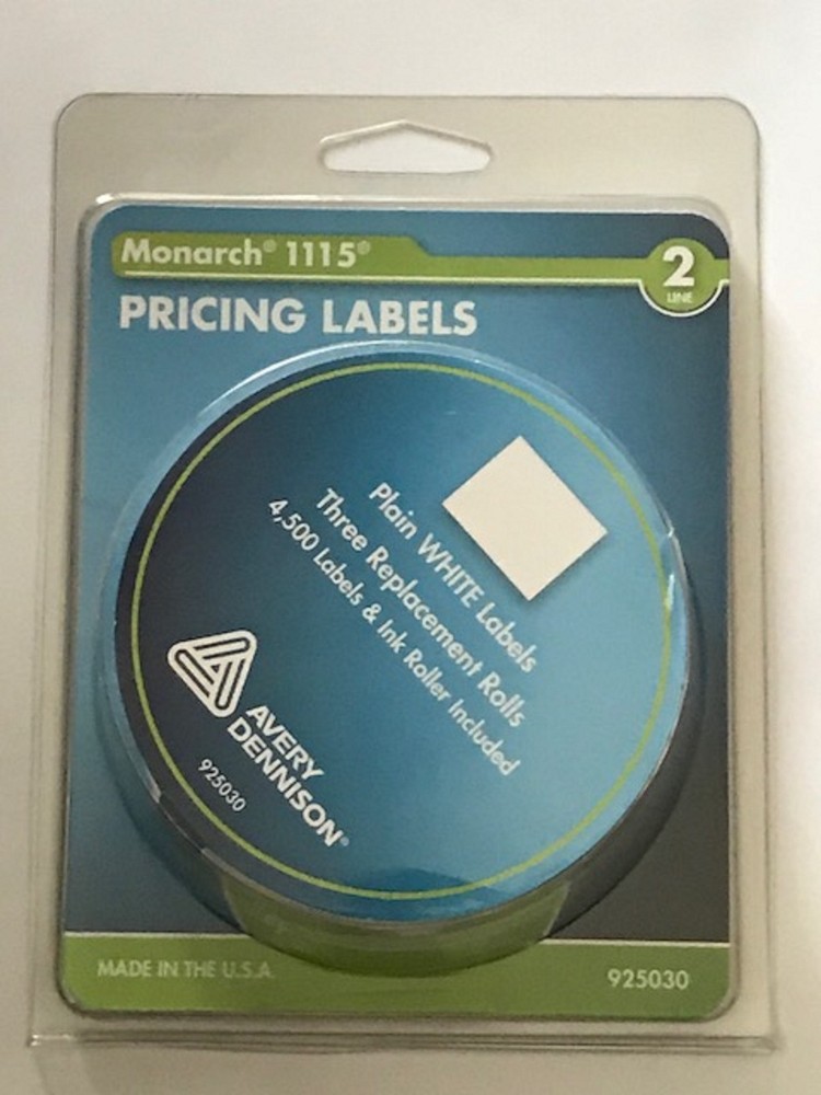 Monarch 1115 2 Line Pricing Labels Plain White, 3 Replacement Rolls & Ink Roller