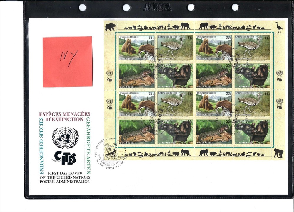 2000 Endangered Species Large FDC - Full Sheet - New York Office - UNPA Cachet