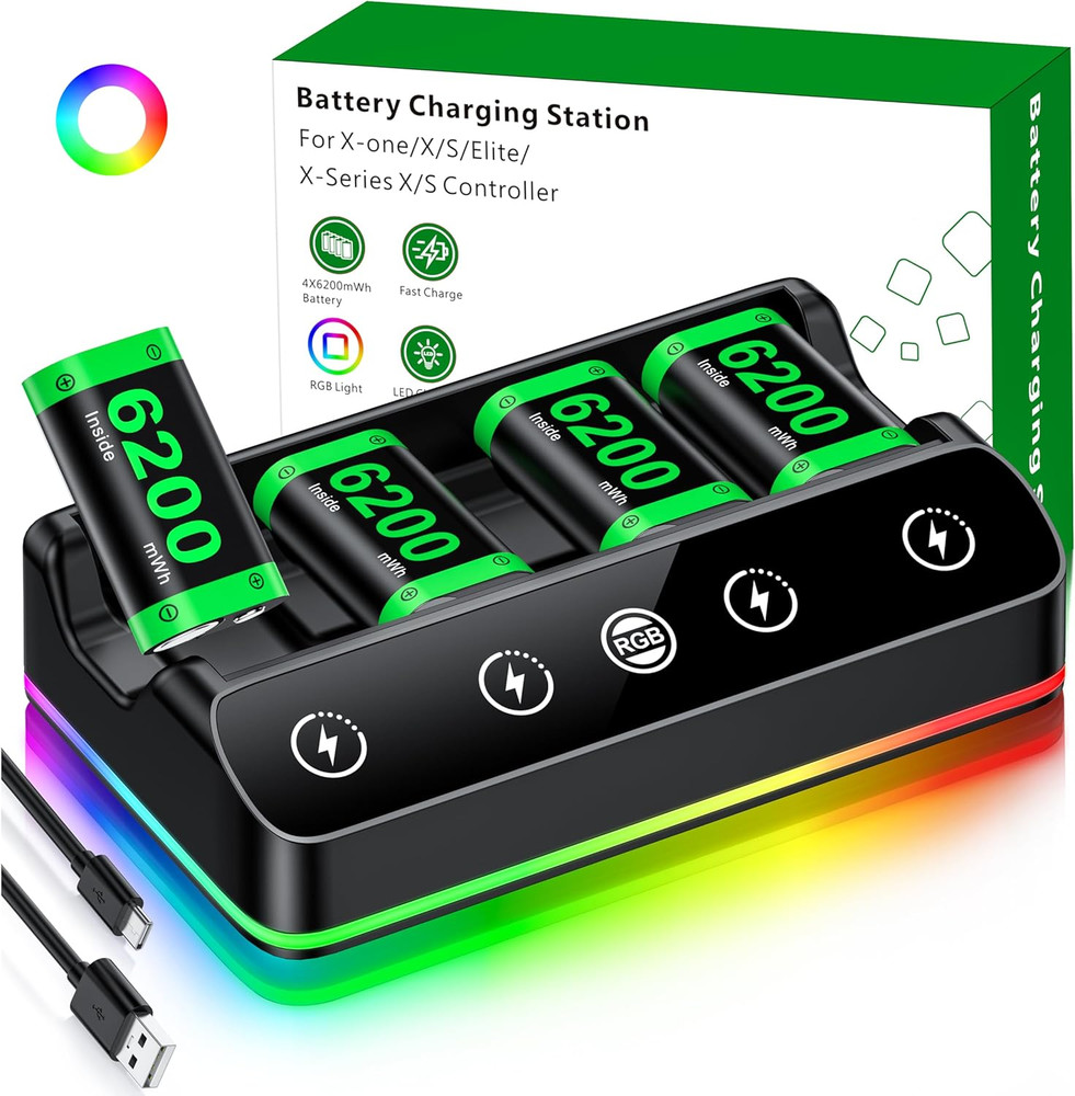 4X 6200Mwh Battery Pack Compatible with Xbox One/Series S/X Controller Charging