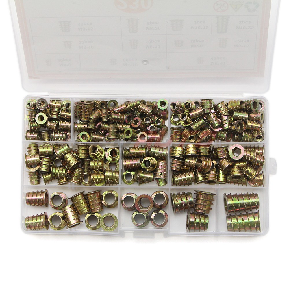 230Pcs Threaded Hex Socket Drive Wood Screws Inserts Nuts Assortment Kit M4-M10