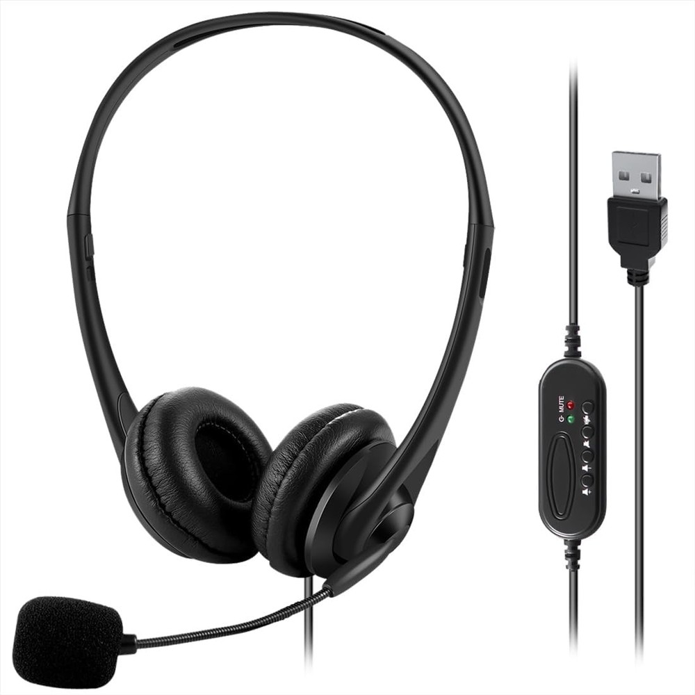 Computer USB Headset with Mic, Wired Headphones with Microphone for PC, Laptop (