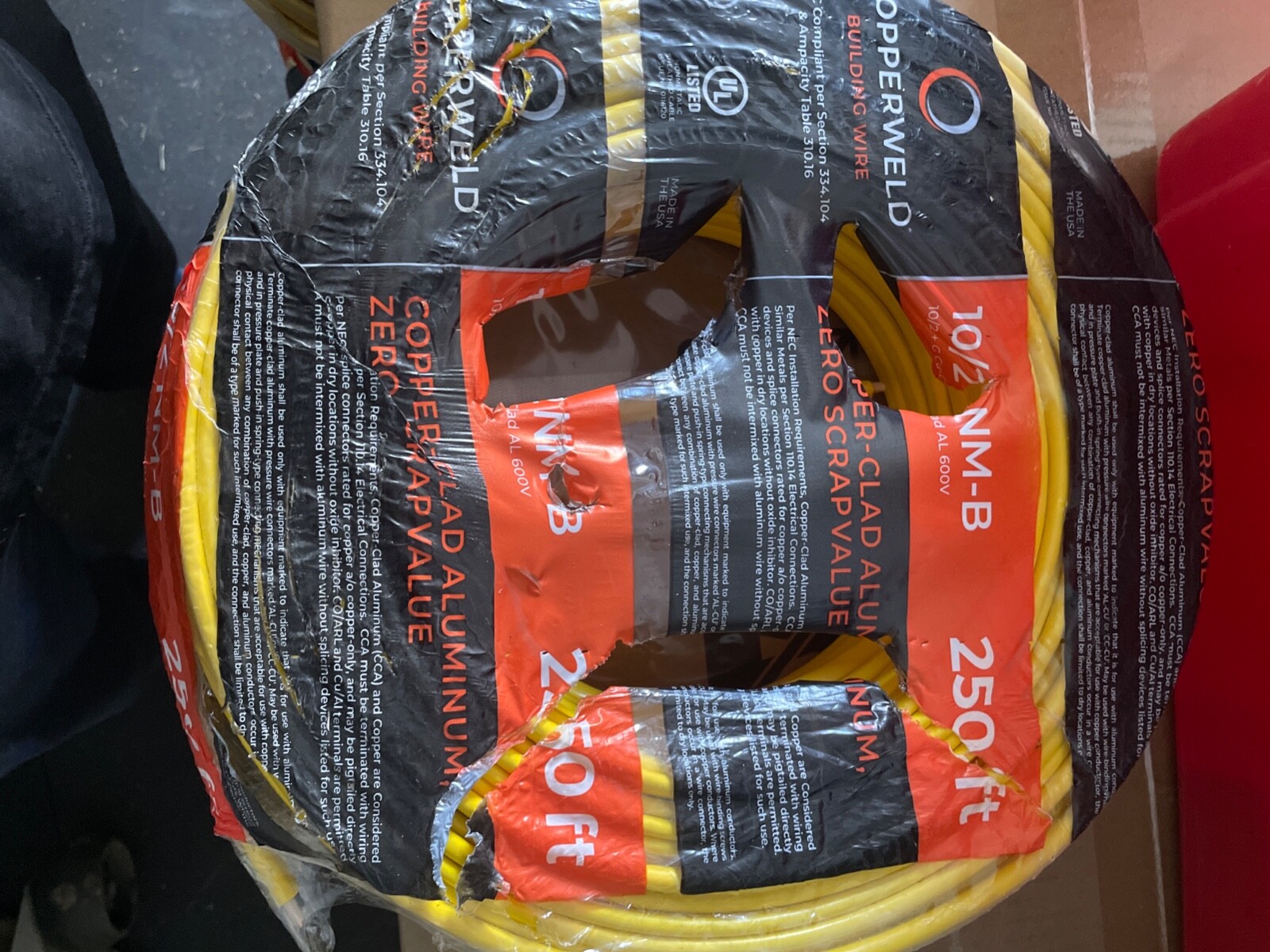 electric wire 10/2 250 ft 600V NEC Compliant