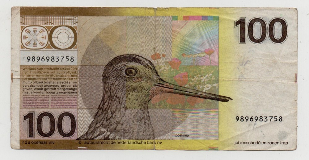 NETHERLANDS 100 GULDEN 1977 PICK 97A LOOK SCANS