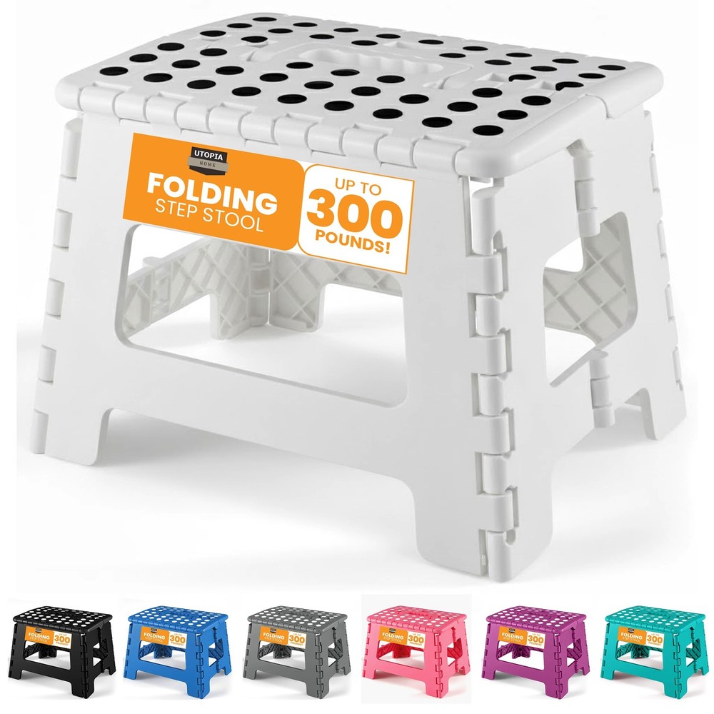 Utopia Home Folding Step Stool with Handle – 9 Inch 9 (Pack of 1), White