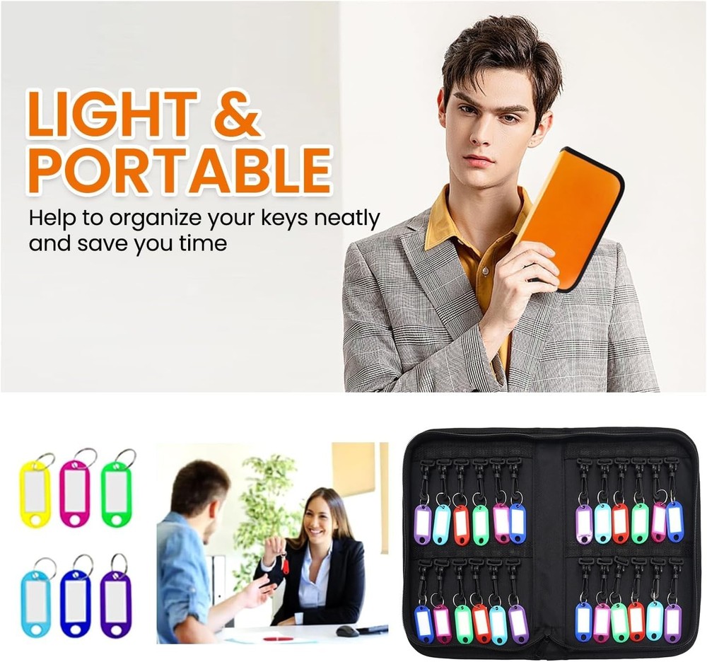 Zippered Key Case - 24 Hooks & Tags, Waterproof & Fireproof Key Binder - Orga...