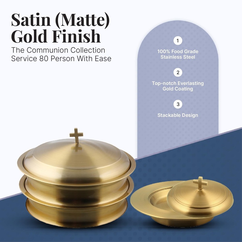 Communion Ware 2 Holy Wine Serving Trays with A Lid & 1 Stacking Bread Plate ...