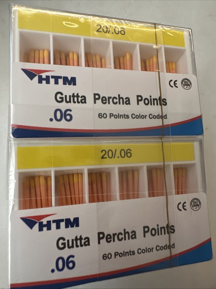HTM Gutta Percha Points 20 / .06 60 Points per Box 10 Pack Dental Root Canal
