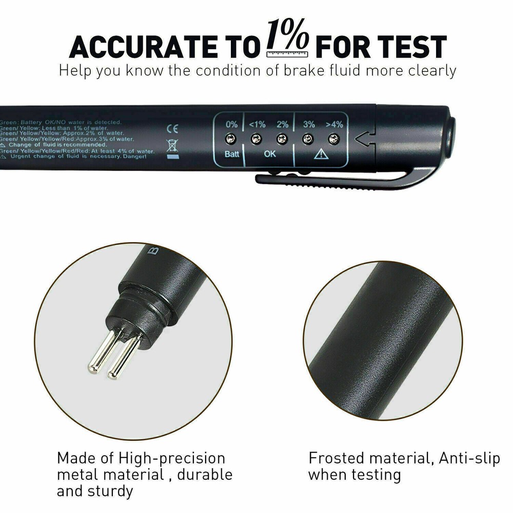 For DOT3/DOT4 Auto Liquid testing Brake Fluid Tester Pen 5 LED Indicator Display