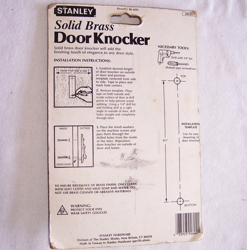 STANLEY Solid Brass Door Knocker 80-4095 Classic Traditional NOS Was $30.75