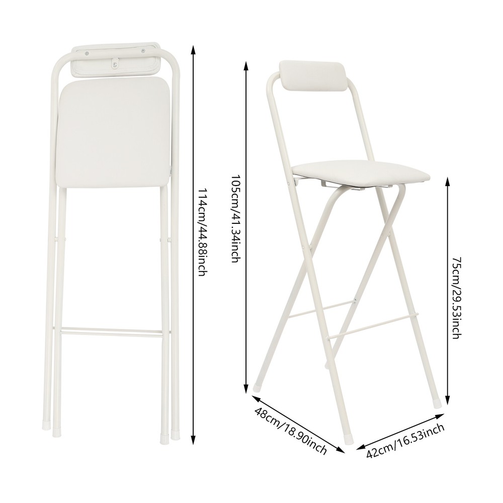 2PCS Modern Folding Bar Chairs, Space-Saving Design, Comfortable Seating White