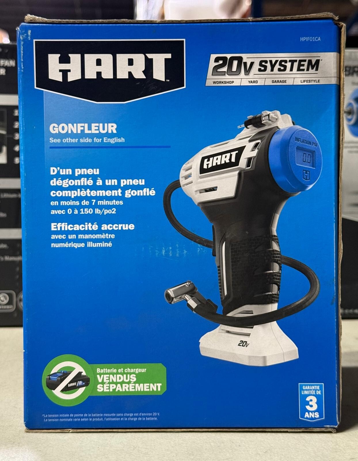 NEW HART 20-Volt Cordless Inflator Air Pump with 20-inch Hose- Tool Only