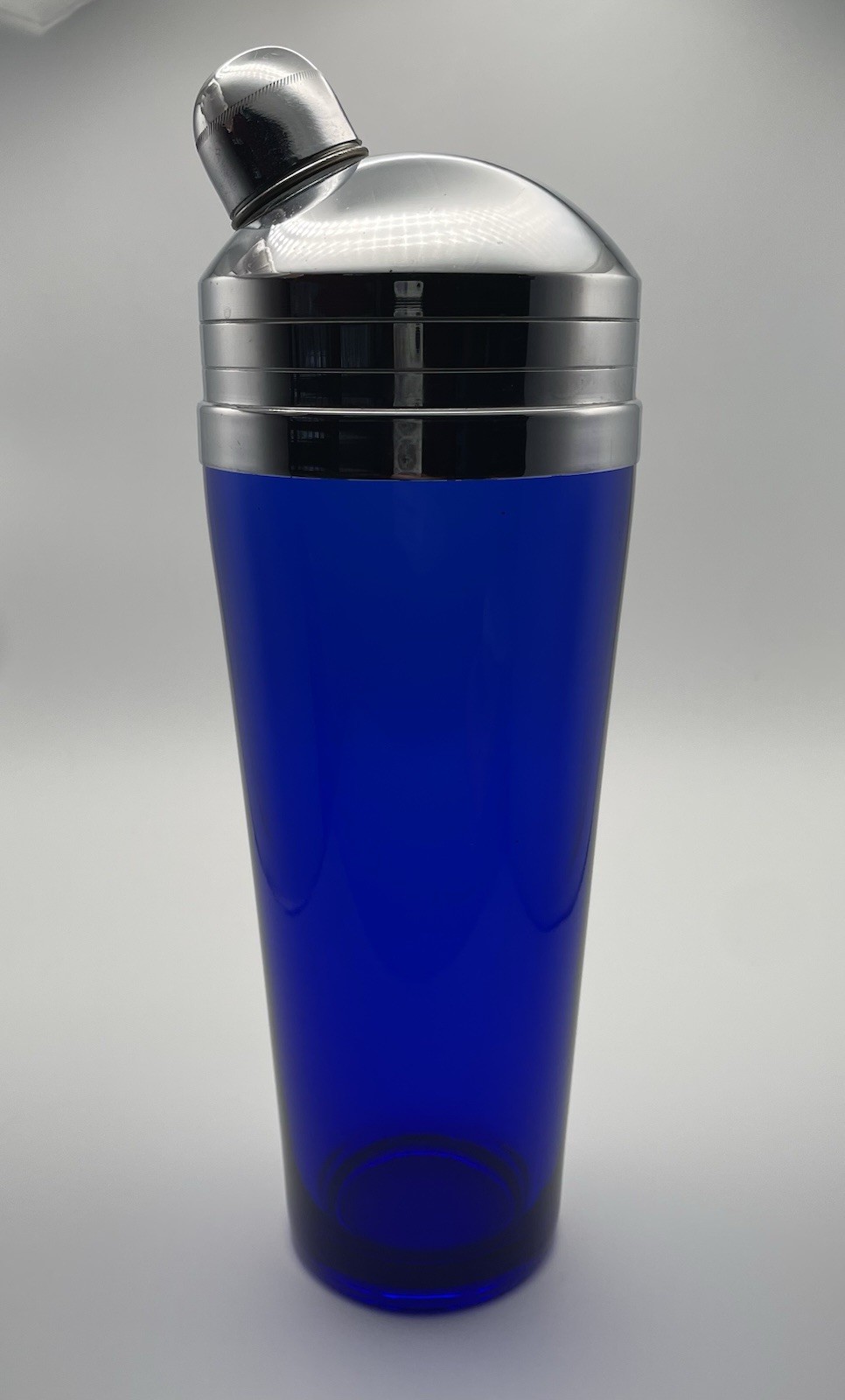Vintage Cobalt Blue Thick Glass Cocktail Shaker 11" Tall Art Deco MCM FABULOUS!