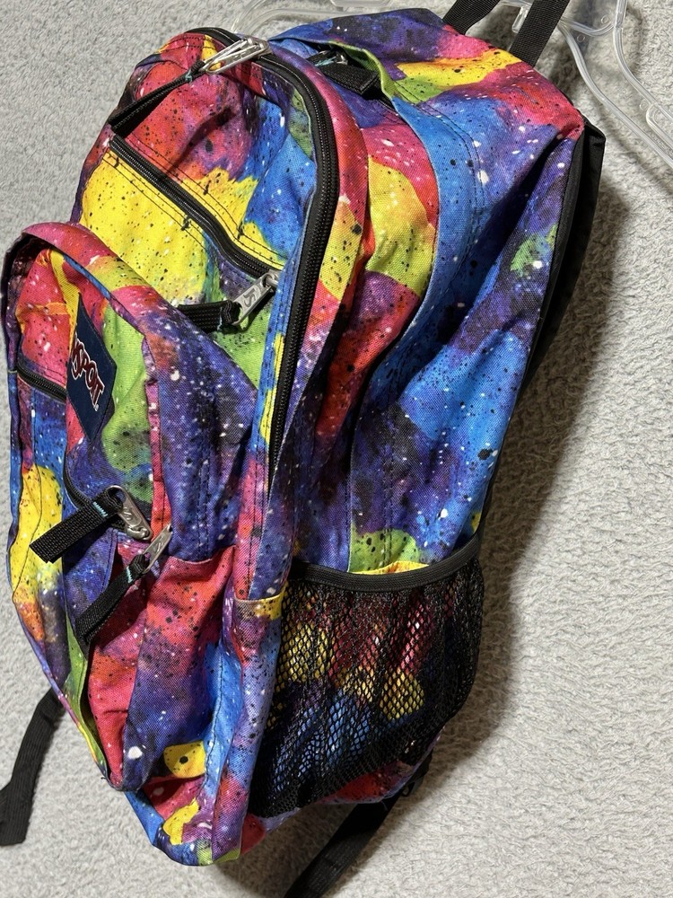 Jansport Big Student Multi Color Splatter Backpack EUC Collegiate School Bag
