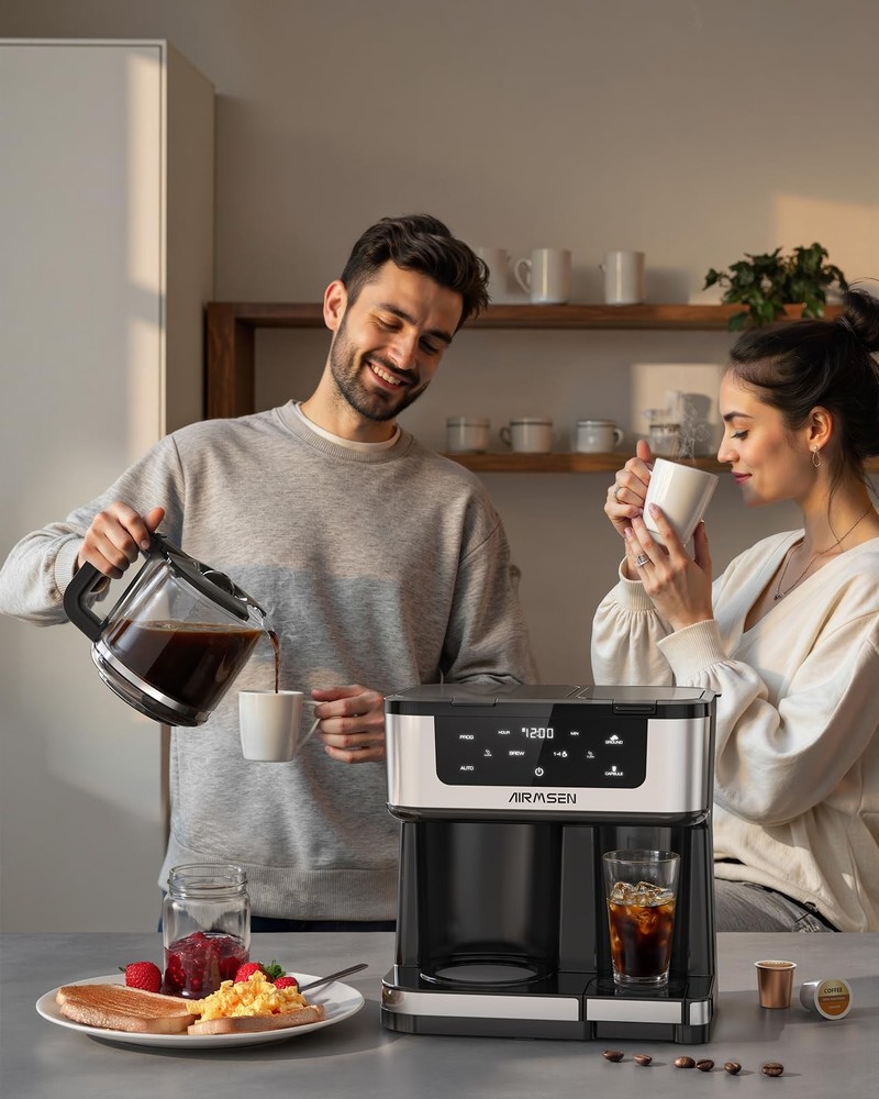AIRMSEN 12-Cup Programmable Dual Coffee Maker – Single Serve Machine for K-Cu...