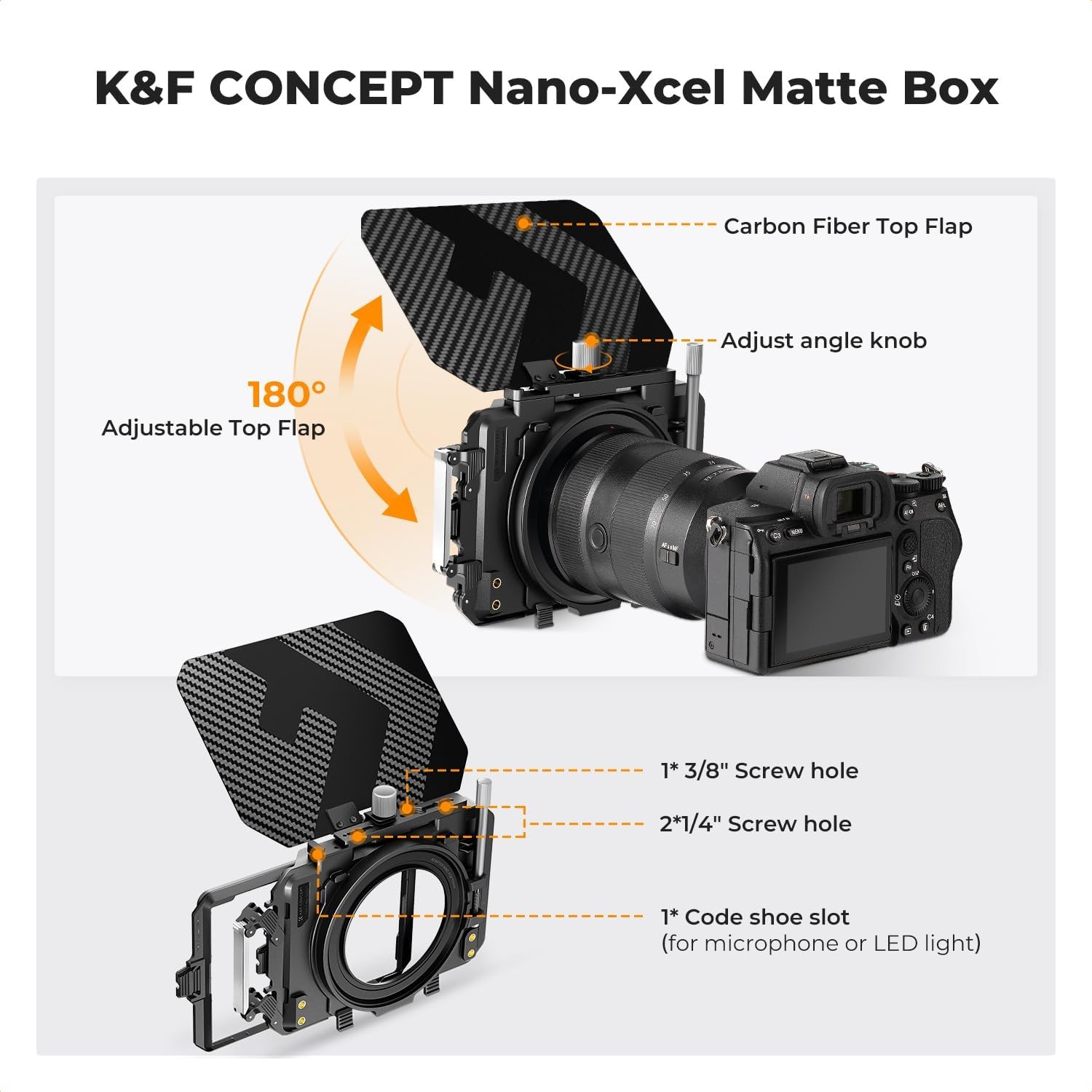 K&F Concept Mini Matte Box DSLR Mattebox for 67/72/77/82/95mm 4x5.65 Lens Filter