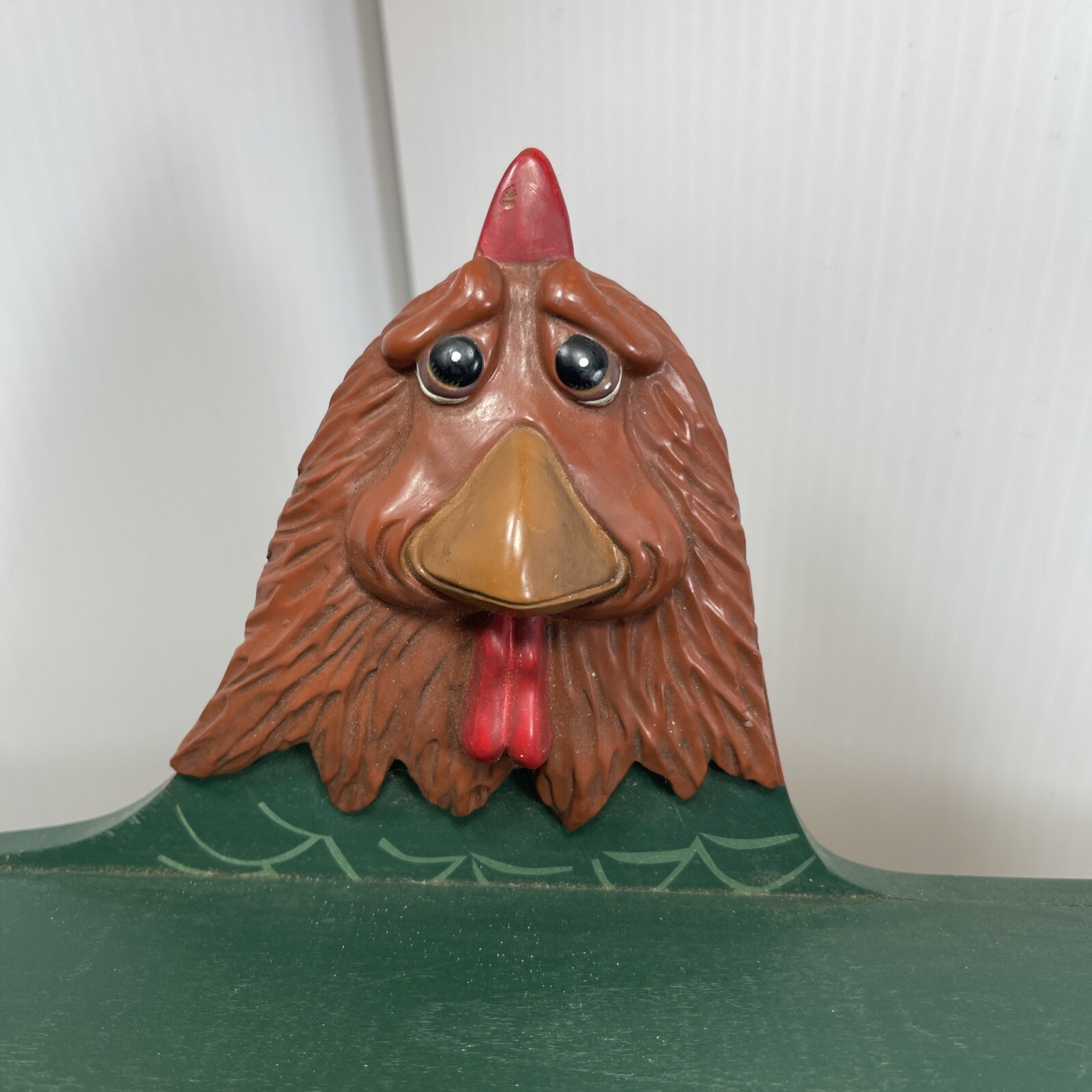 Hand Painted Hanging Shelf Vintage Green Rooster Chicken 1999 Country Folk Art