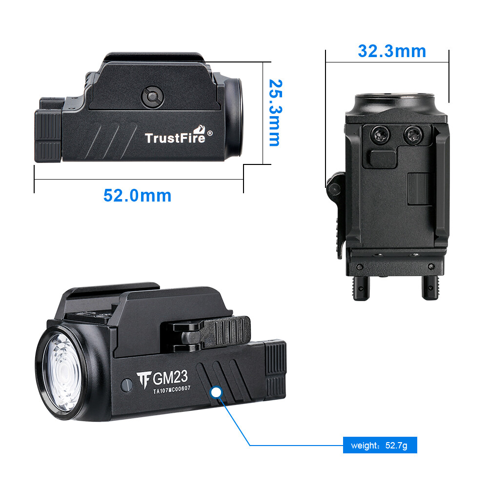 Trustfire Rechargeable Weapon Flashlight Tactical Compact Pistol Light Mounted