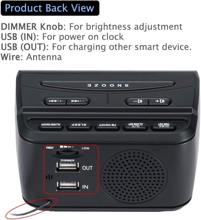 Large Display FM Alarm Clock with Adjustable Brightness & Temperature - Black