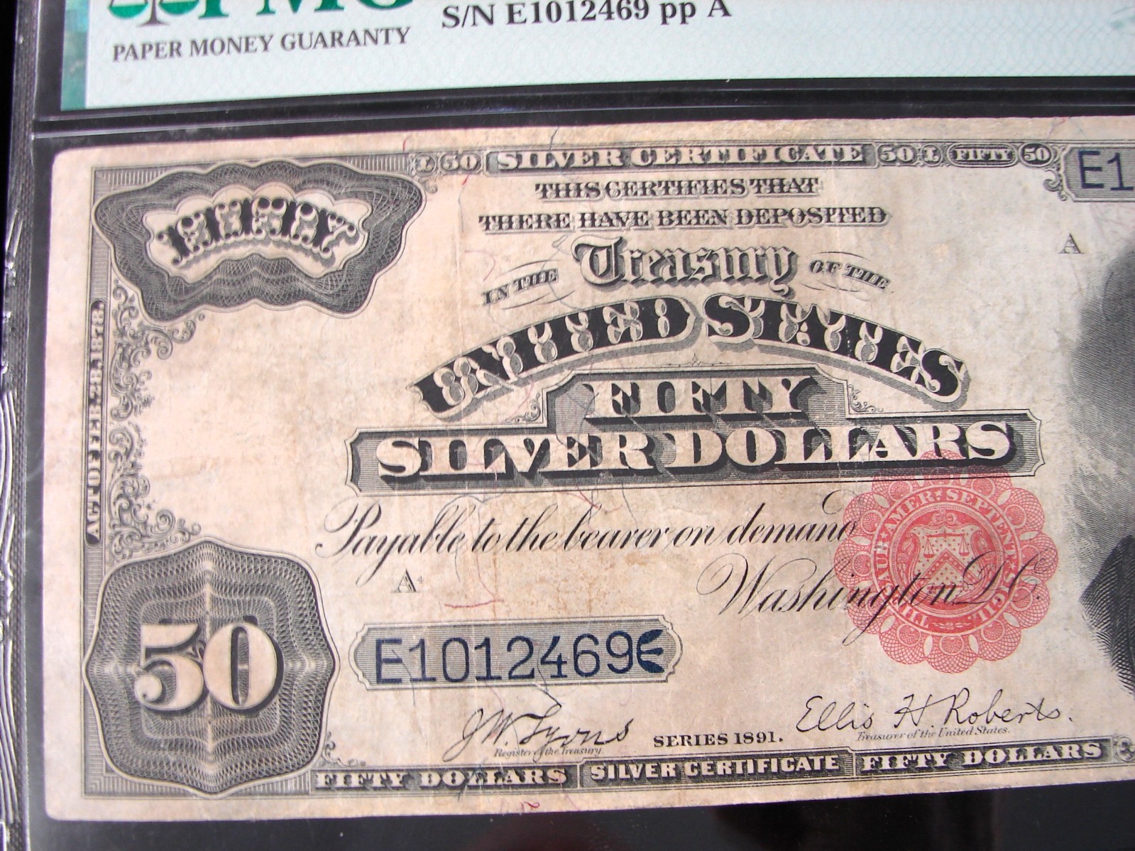 *1891 $50.00 SILVER CERTIFICATE Fr#333 "RARE LOW MINTAGE" - 25 REST. PMG*