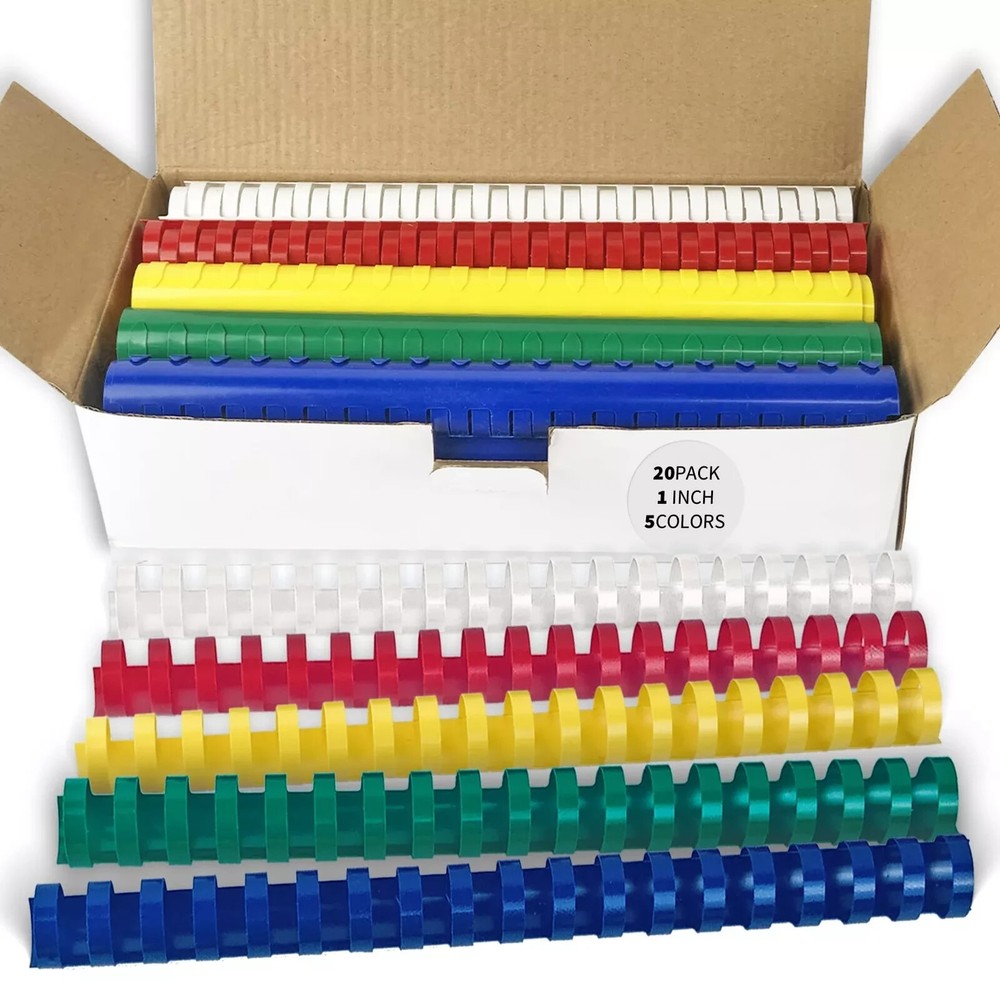 20 Pack Plastic Comb Binding Spines 1 Inches Diameter 225 Sheet Capa...