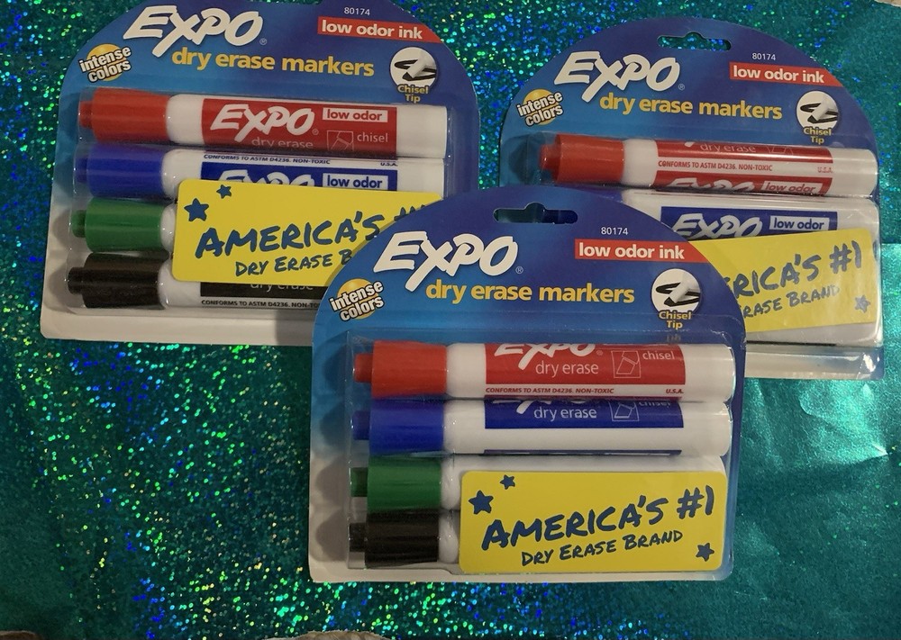 🥵 SALE  12  EXPO Low Odor Dry Erase 💥 Marker Chisel Tip Basic Assorted 3 Set