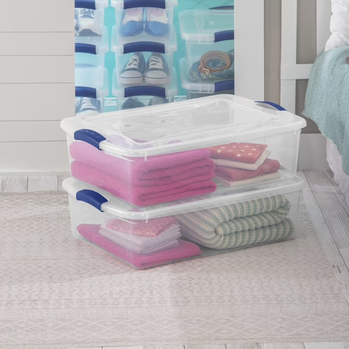 (2 pack) Sterilite 32 Quart Medium Latching Storage Bin, Clear Plastic Storage C