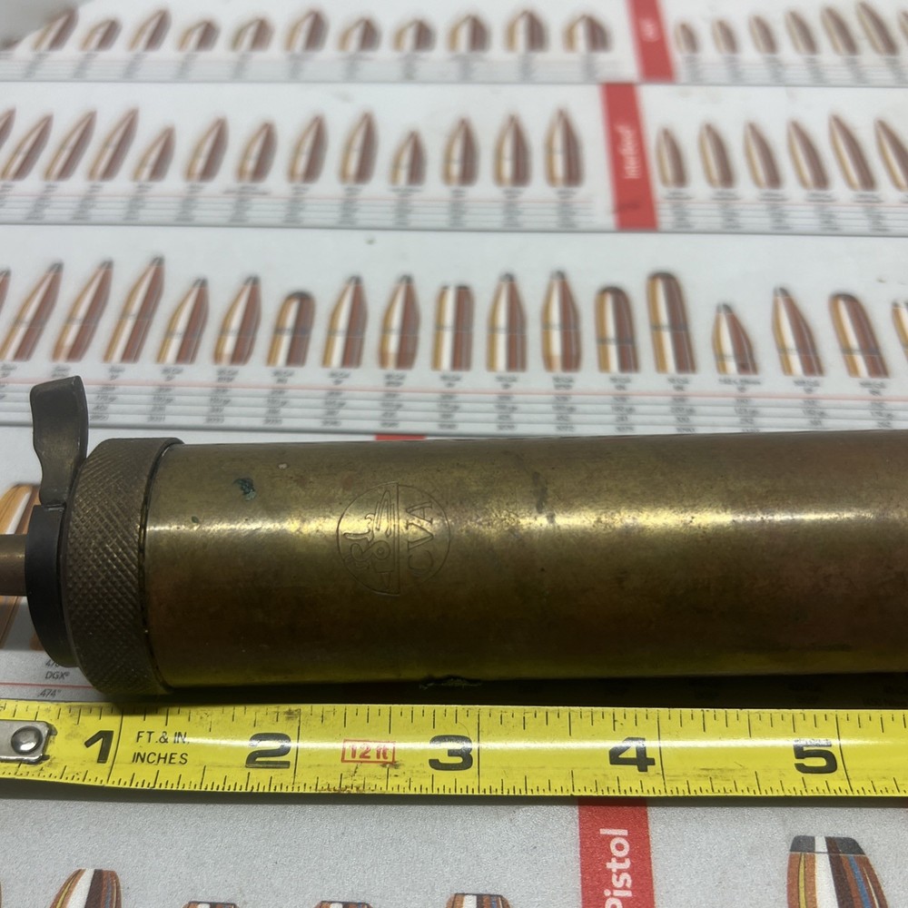 BRASS CVA BLACK POWDER FLASK MADE IN ITALY MUZZLELOADER FLINTLOCK EMPTY
