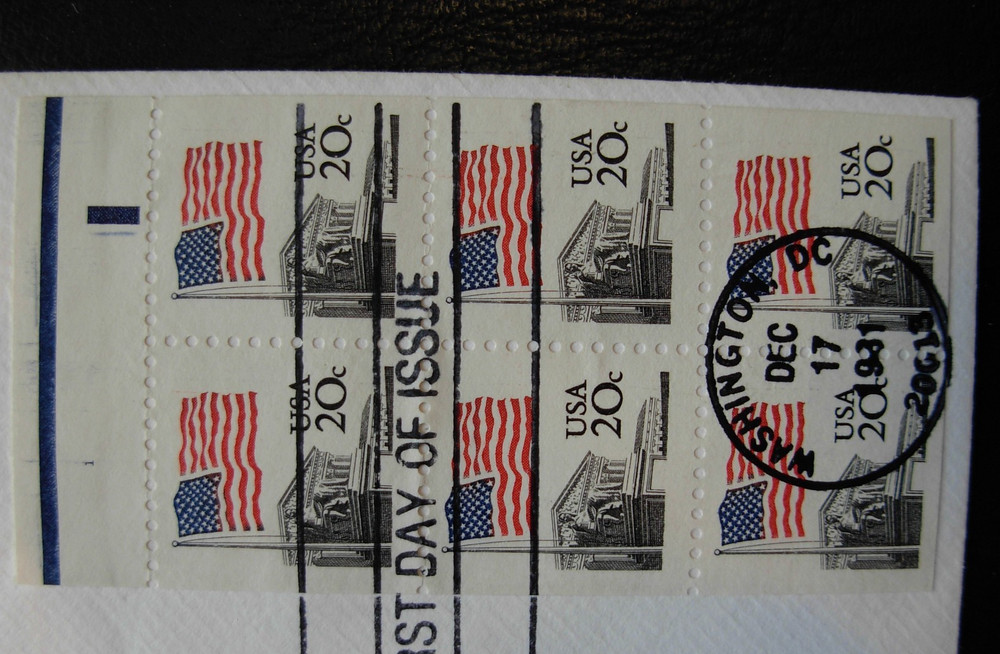 1896a Flag 20c Booklet Pane FDC