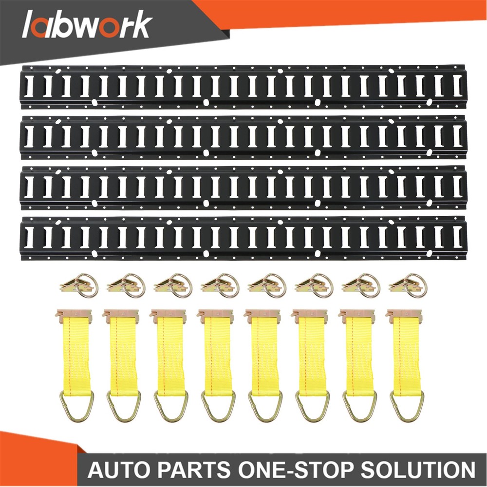 Labwork E Track Tie Down Rail Kit  8×4' E Track Rails End Caps ETrack Straps