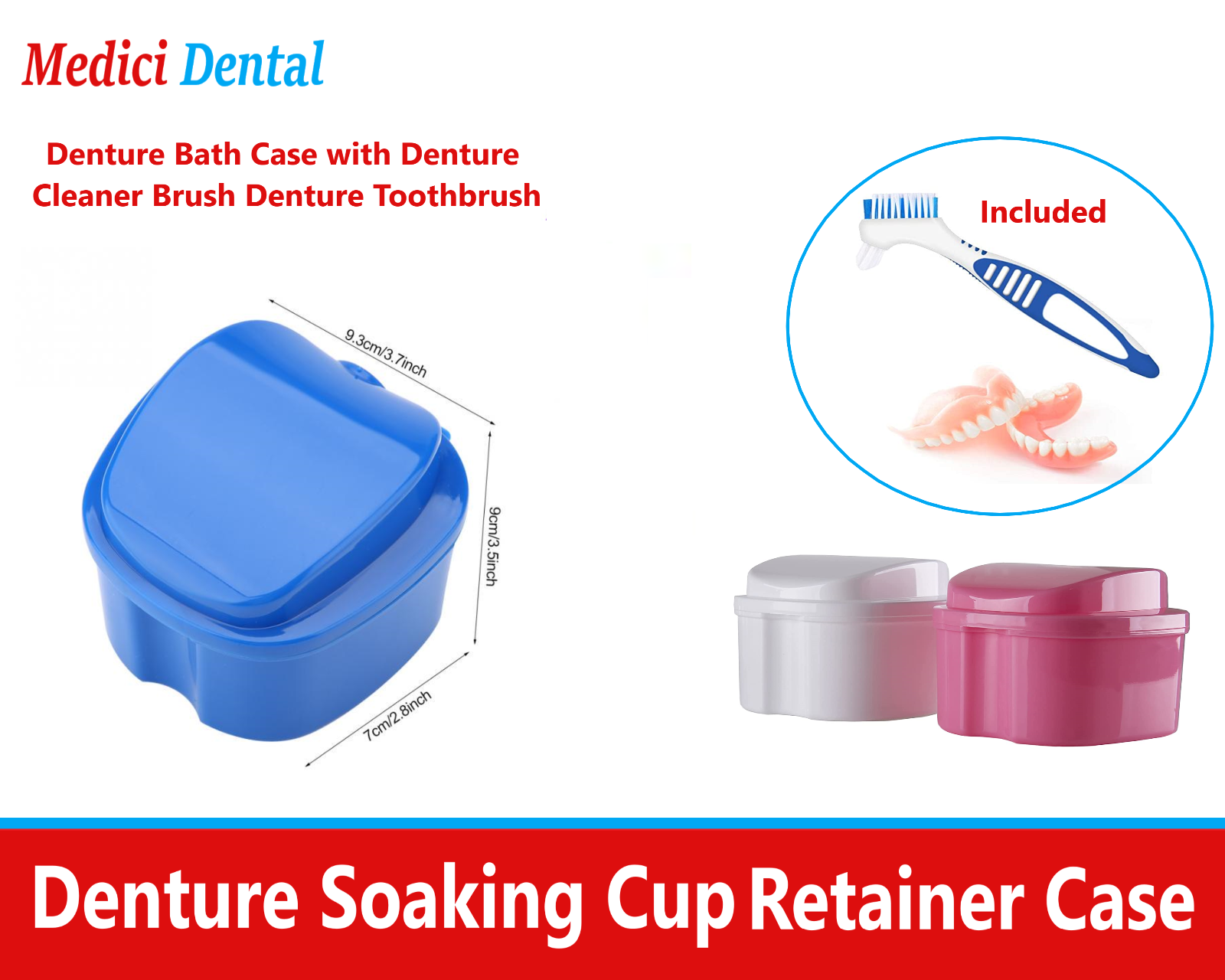 Denture Care Retainer Box with Tray Denture Toothbrush with Rinsing Basket